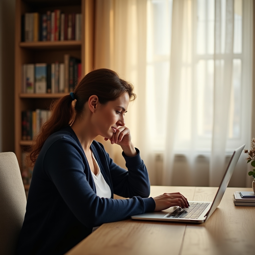 Persoană matură explorând oportunități profesionale noi la laptop